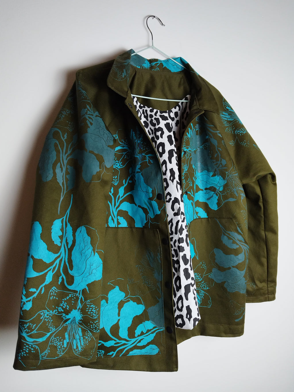 SITOLAB OLIVE WORKWEAR STYLE FLORAL PRINT JACKET