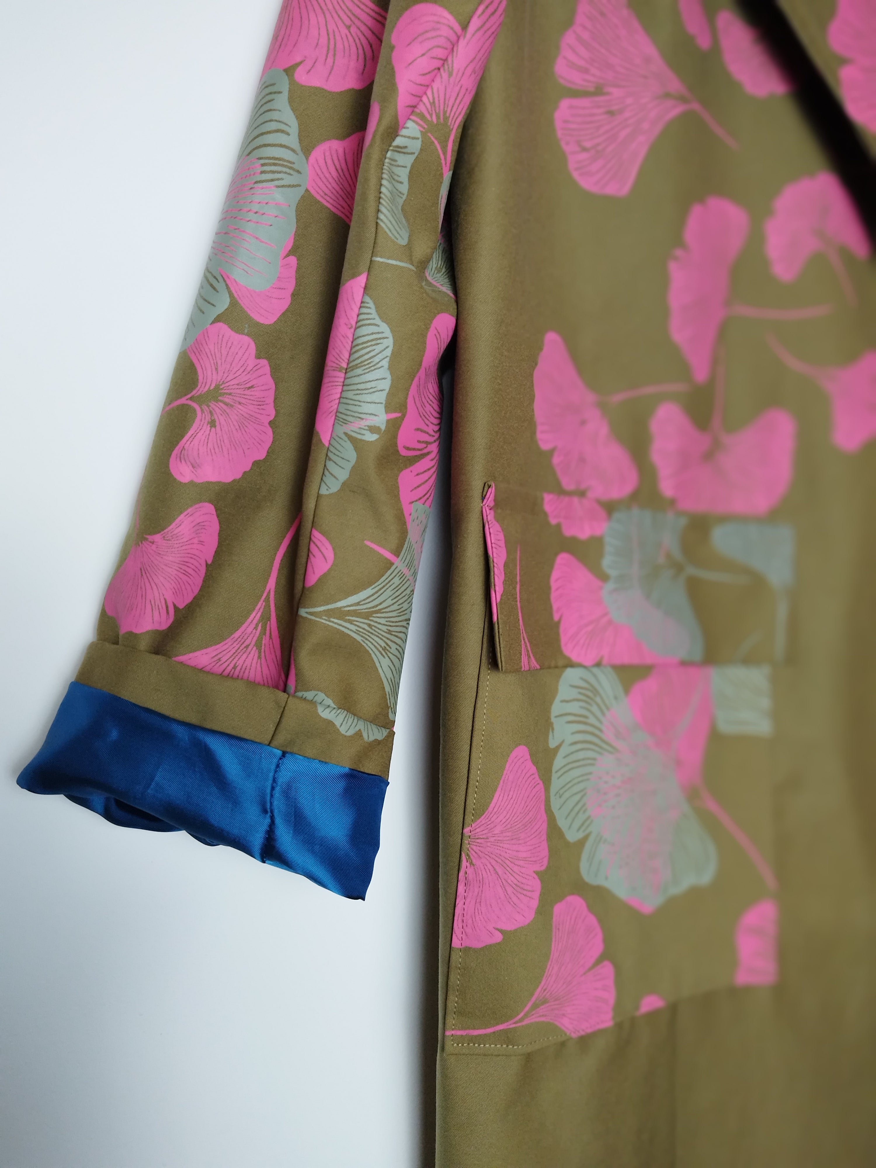 SITOLAB SPRING COAT GRAY PINK GINKO PRINT