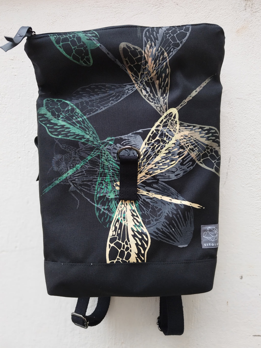 SITOLAB BLACK BACKPACK WITH INSECTS PRINT