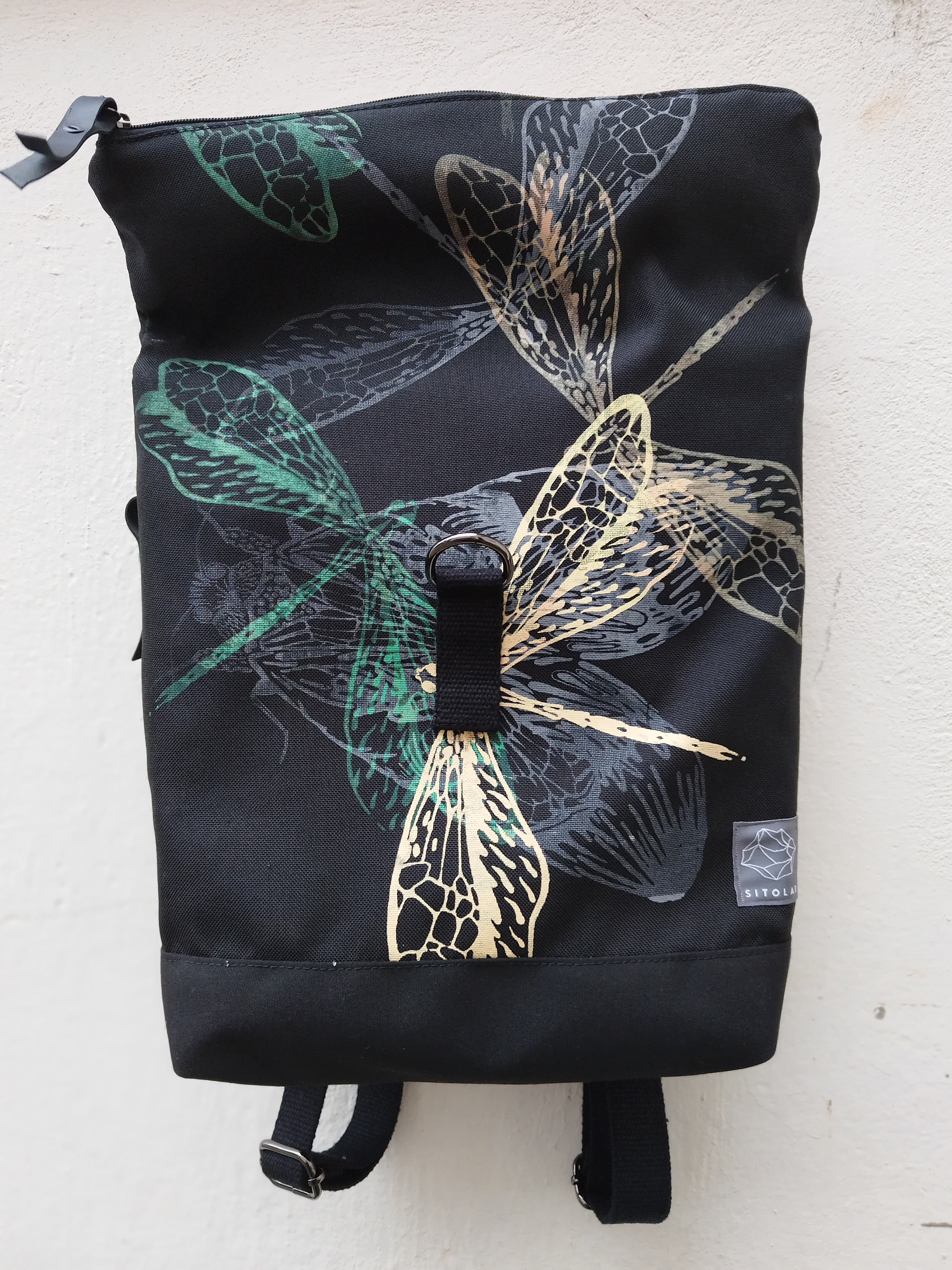 SITOLAB BLACK BACKPACK WITH INSECTS PRINT