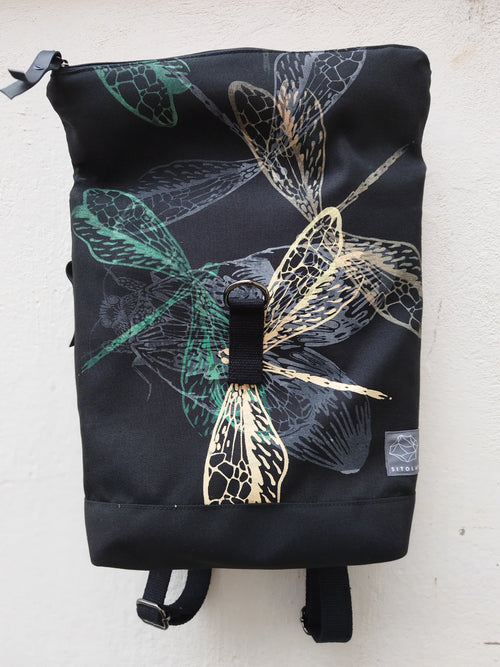 SITOLAB BLACK BACKPACK WITH INSECTS PRINT