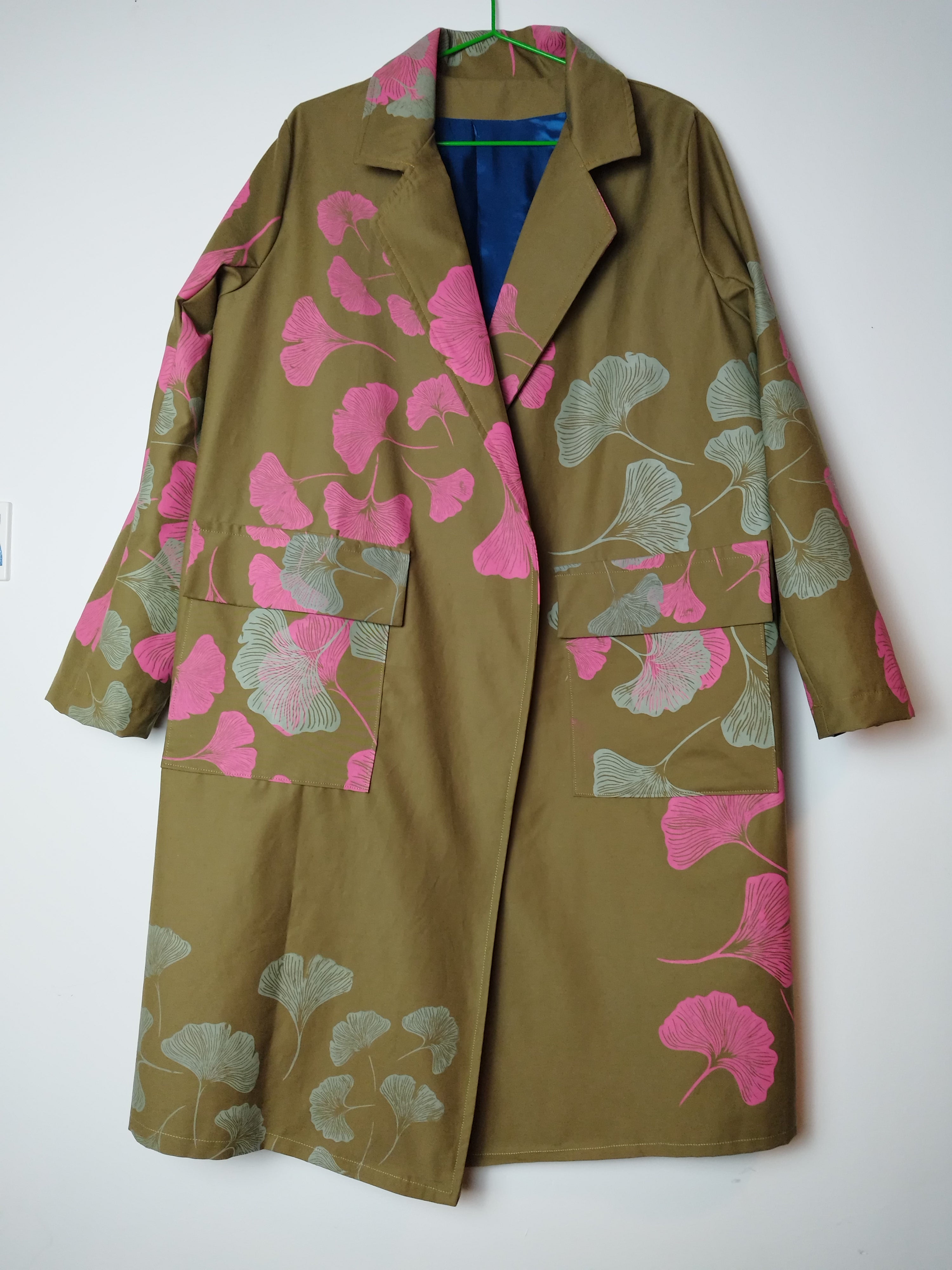 SITOLAB SPRING COAT GRAY PINK GINKO PRINT