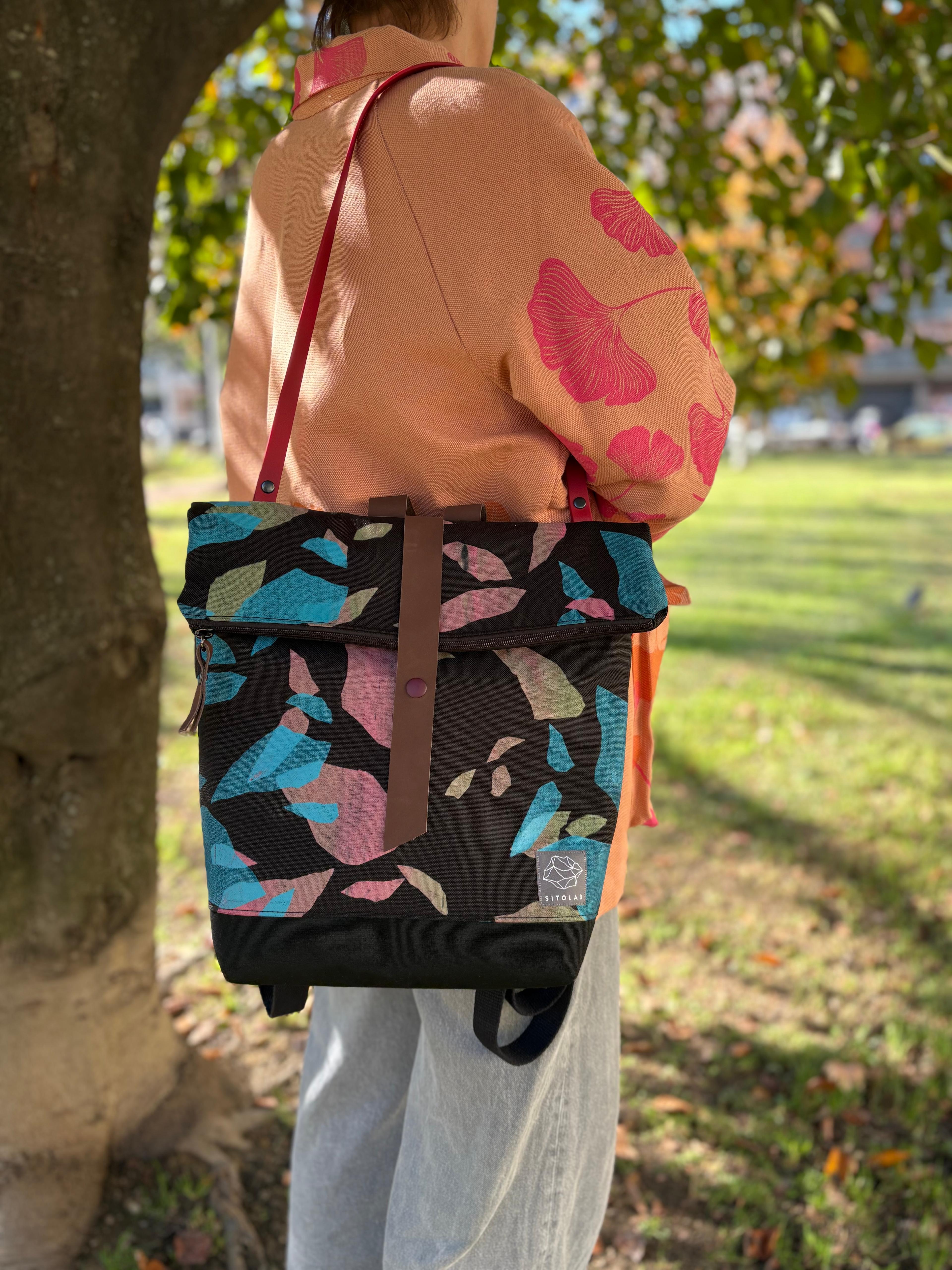 SITOLAB BAG BACK PACK WITH CONFETTI PRINT AND LEATHER DETAILS II