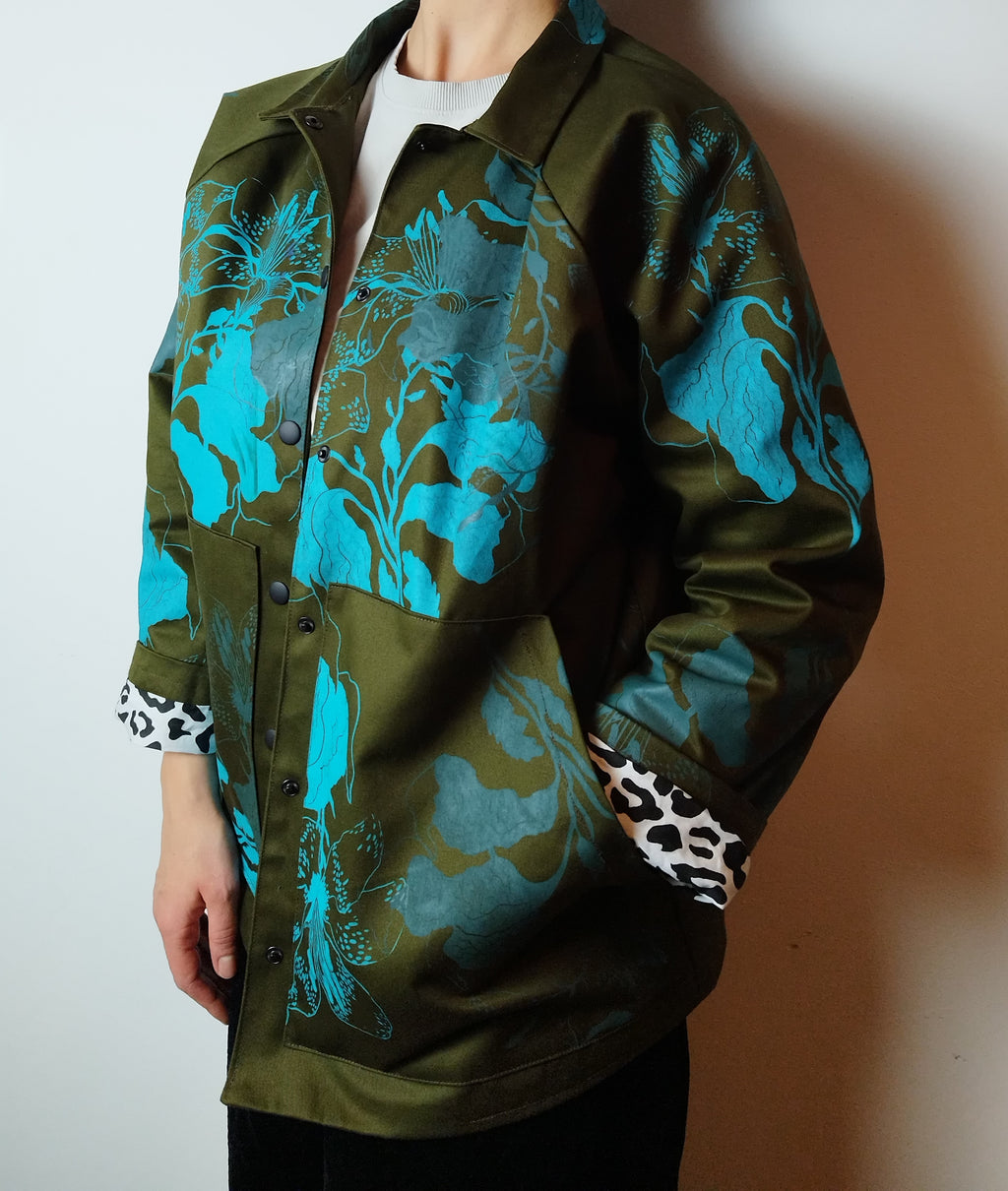 SITOLAB OLIVE WORKWEAR STYLE FLORAL PRINT JACKET