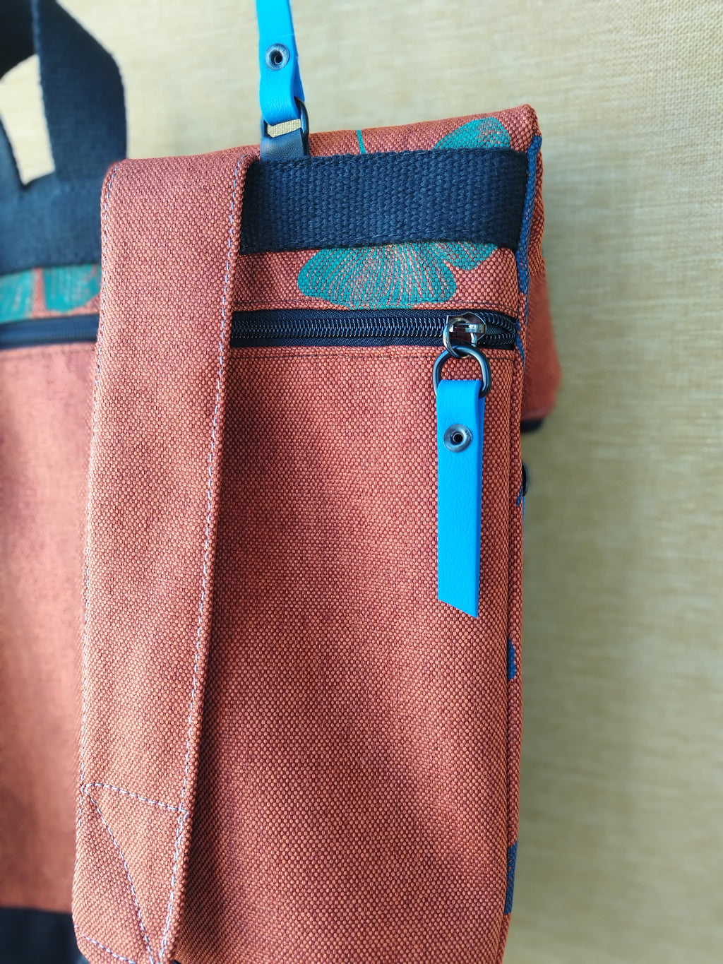 SITOLAB ORANGE GINKO BACKPACK WITH BLUE DETAILS