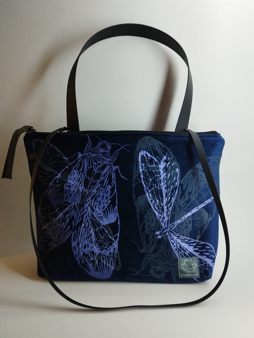 SITOLAB VELVET DARK BLUE BAG WITH INSECTS PRINT