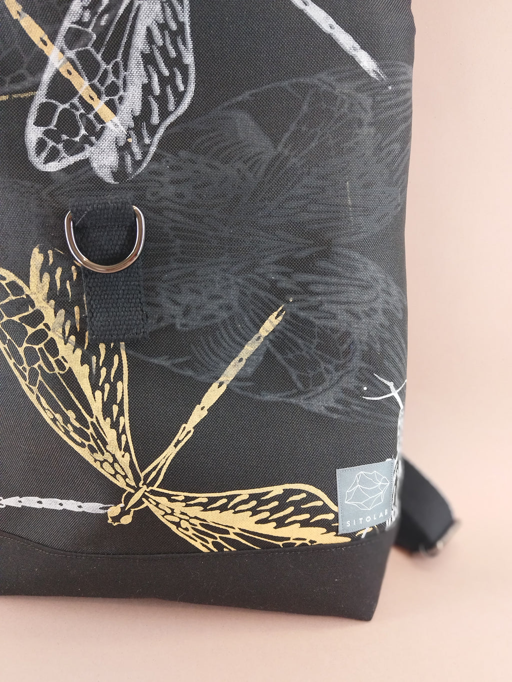 SITOLAB BLACK BACKPACK WITH INSECTS PRINT