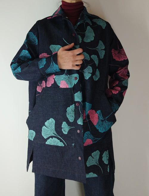 SITOLAB DENIM JACKET WITH GINKO PRINT