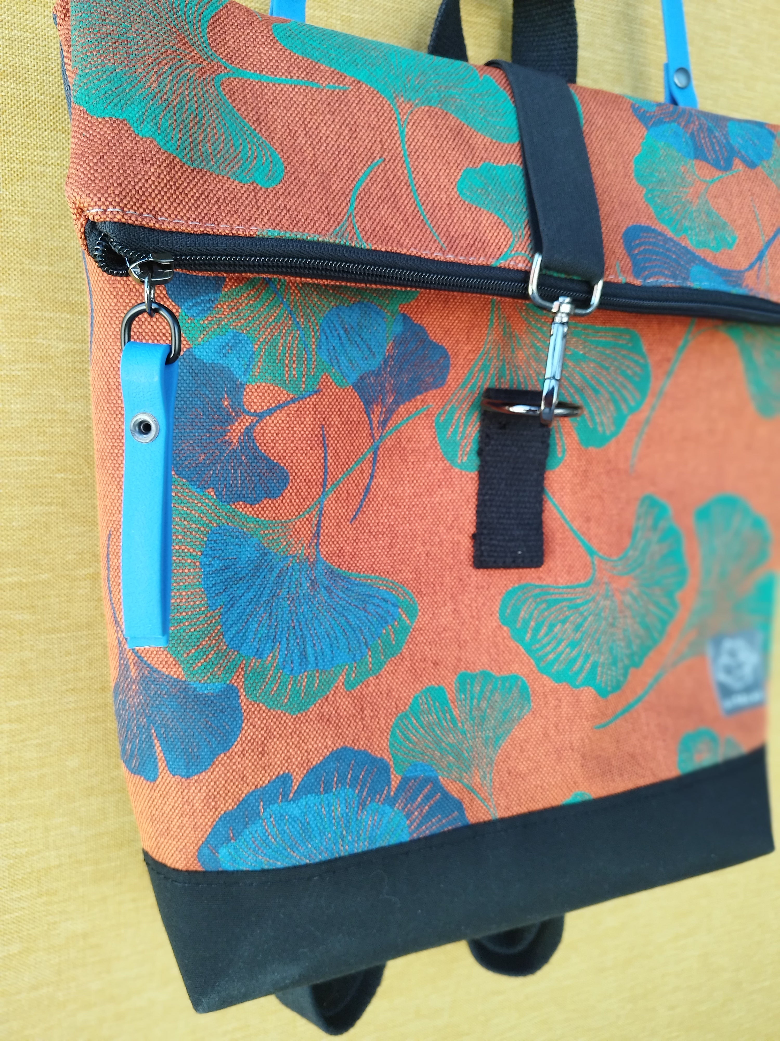 SITOLAB ORANGE GINKO BACKPACK WITH BLUE DETAILS