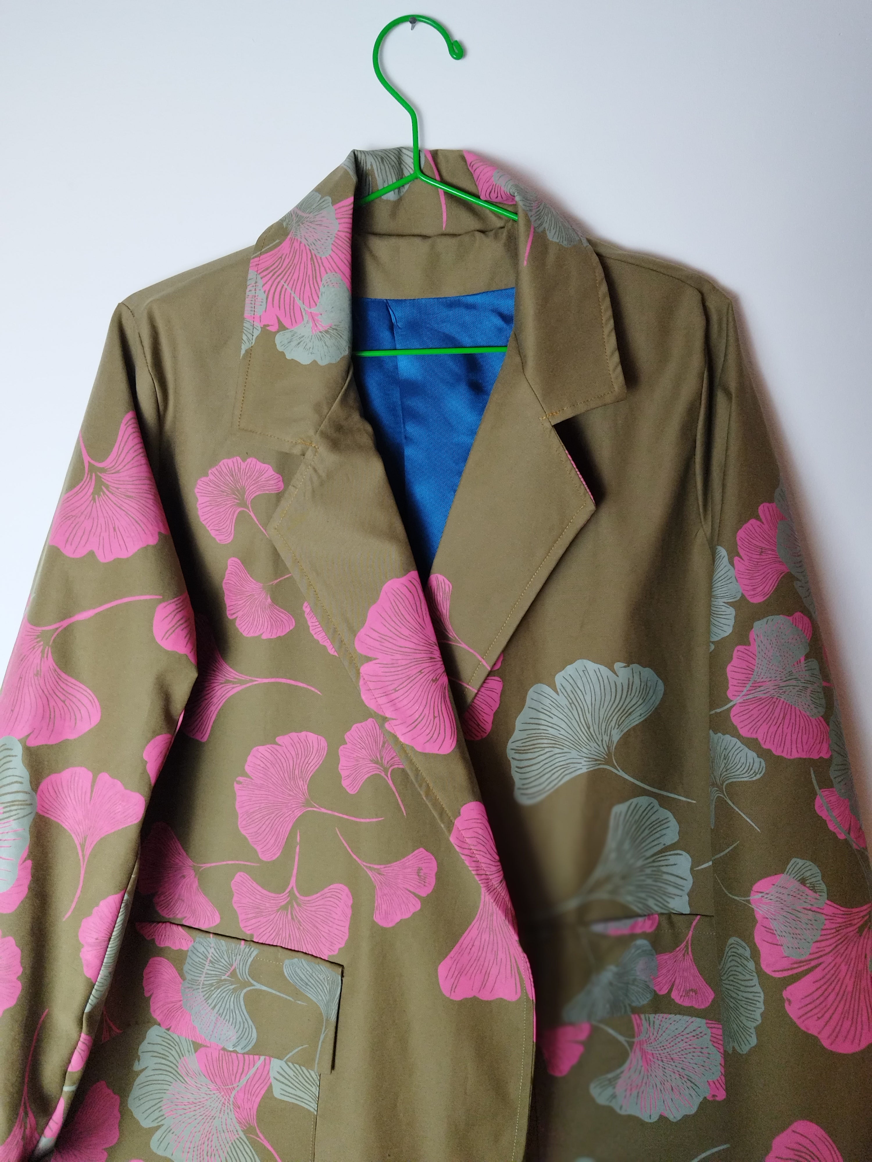 SITOLAB SPRING COAT GRAY PINK GINKO PRINT