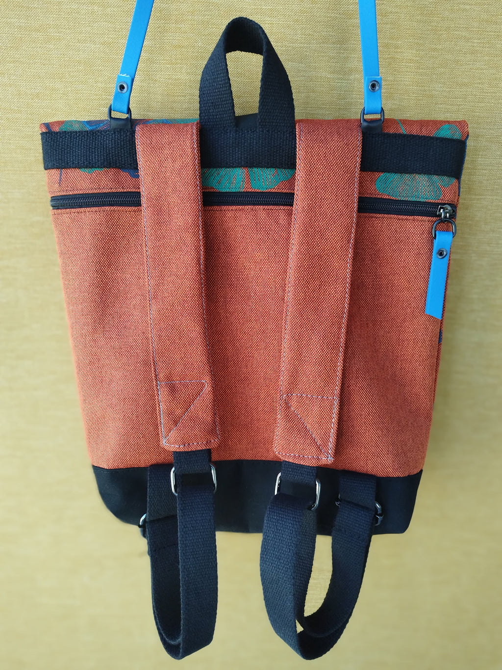 SITOLAB ORANGE GINKO BACKPACK WITH BLUE DETAILS