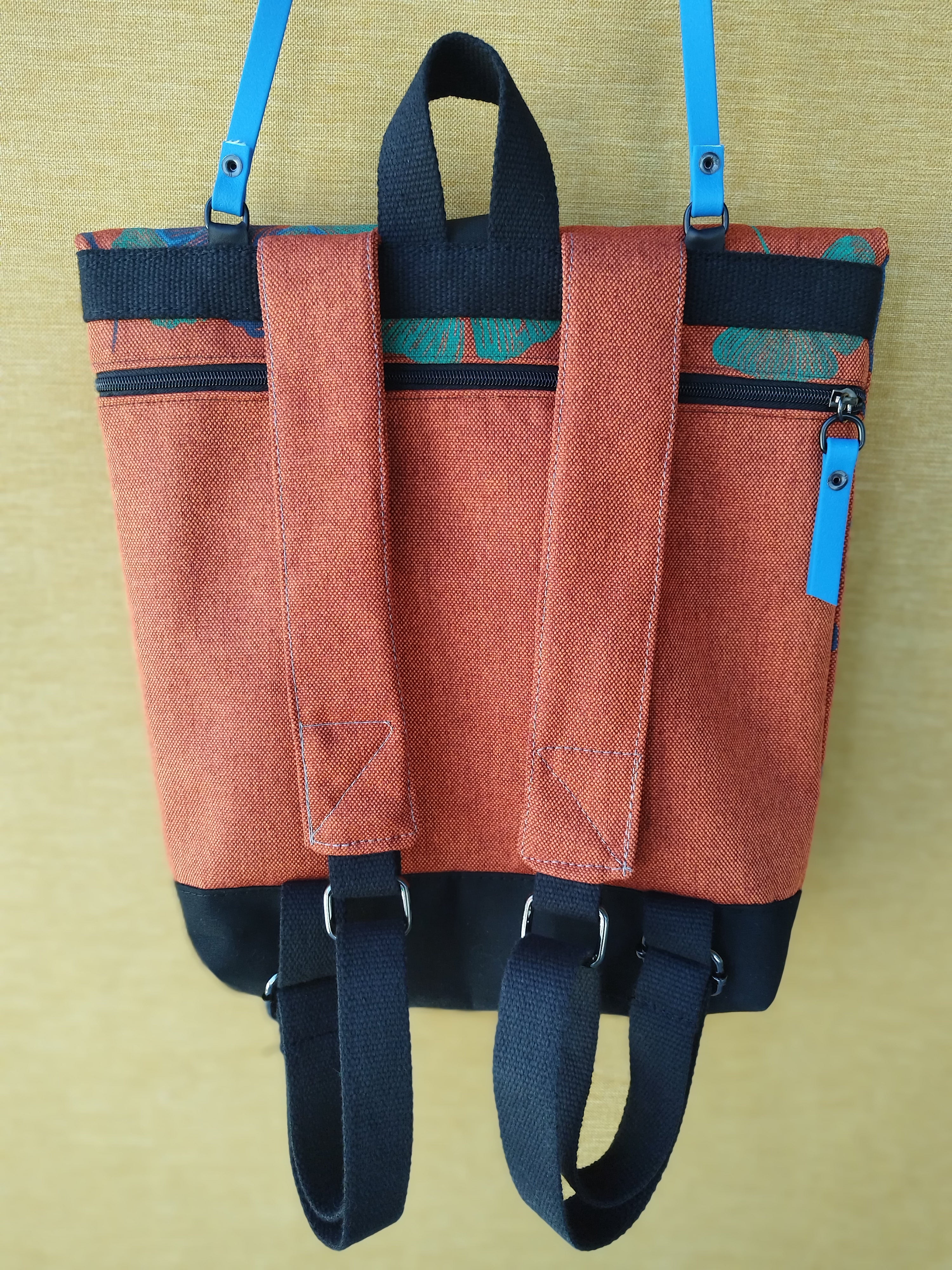 SITOLAB ORANGE GINKO BACKPACK WITH BLUE DETAILS