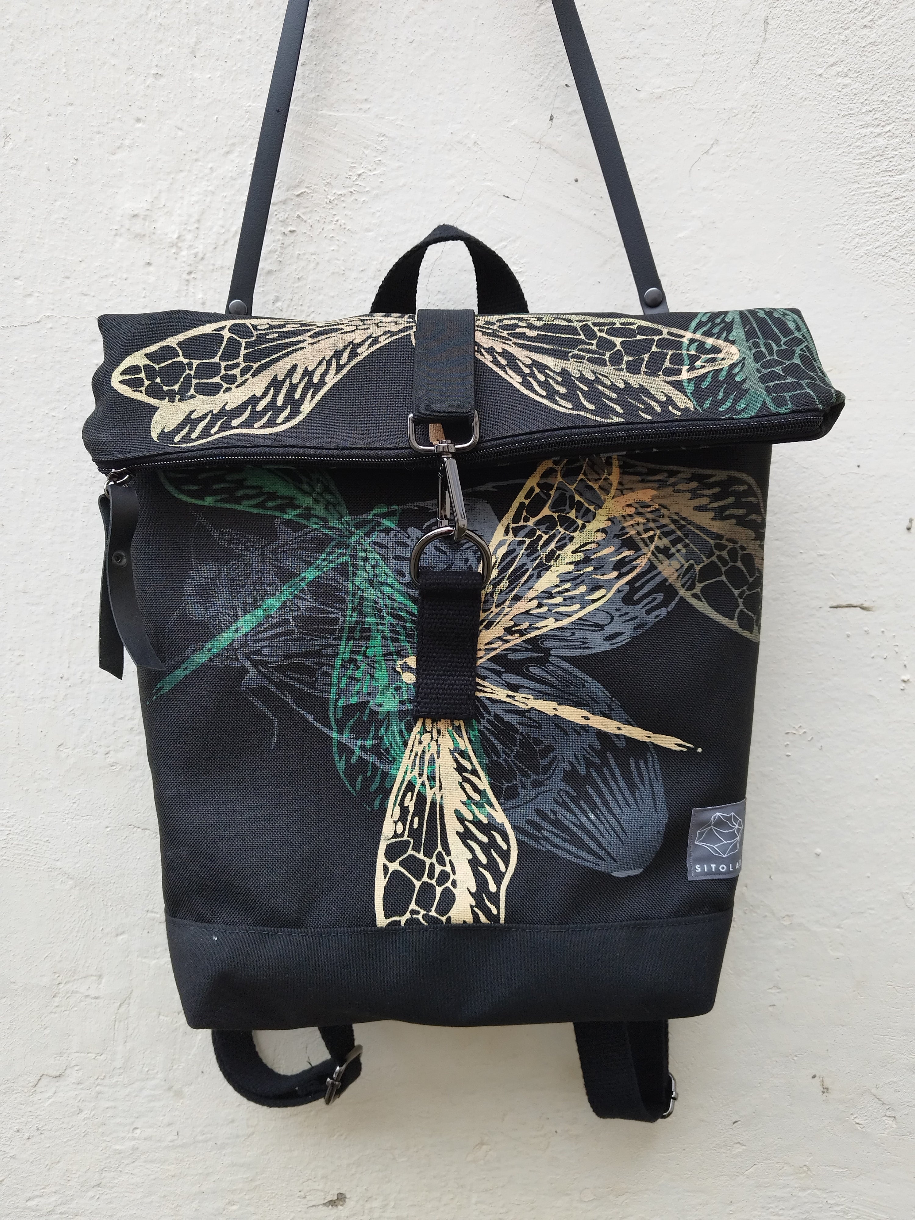 SITOLAB BLACK BACKPACK WITH INSECTS PRINT